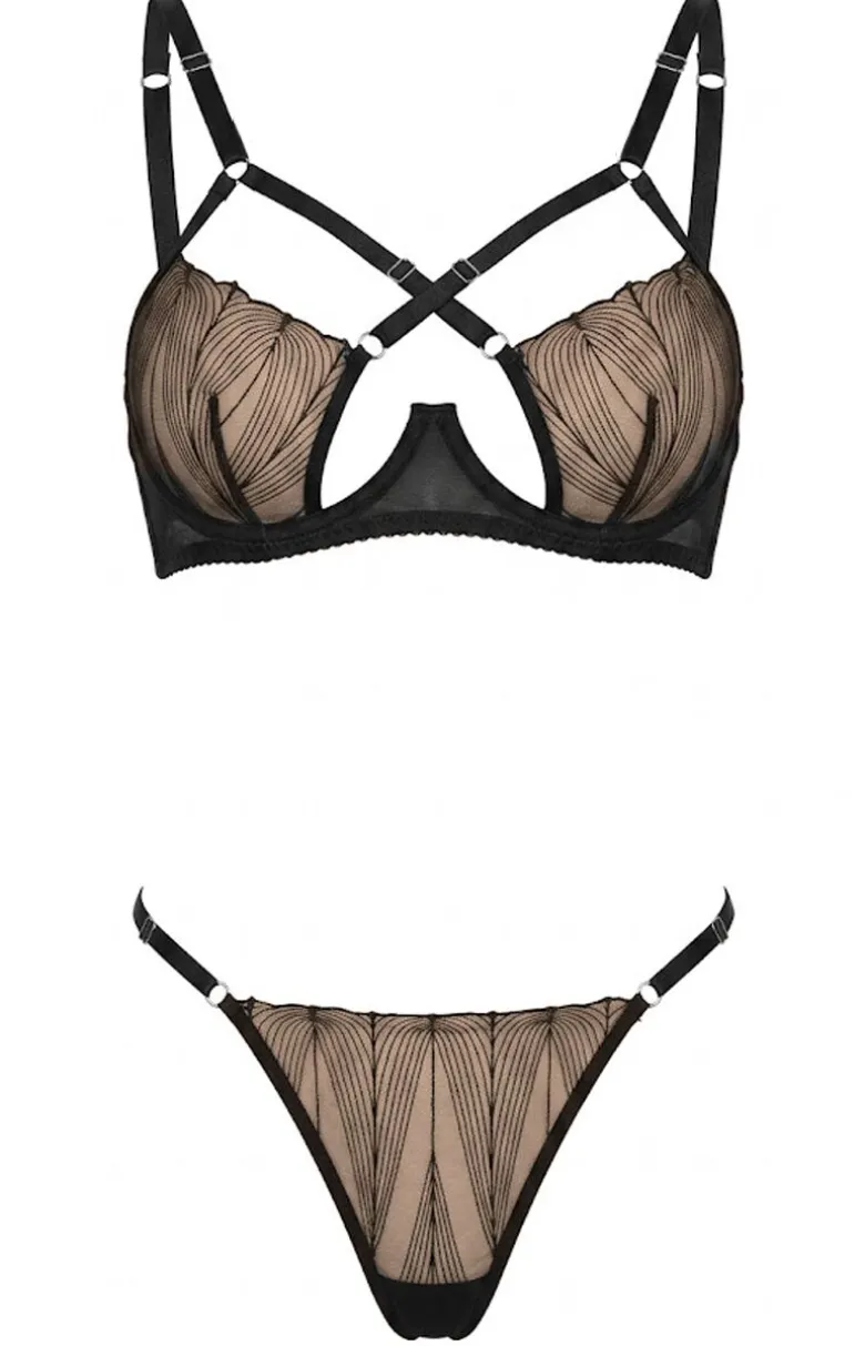 Czarny komplet damski koronkowy z paseczkami PASSION SET