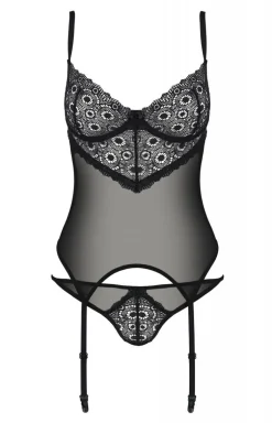 Czarny koronkowy gorset + stringi Passion ECO Zinnia