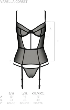 Czarny tiulowy komplet gorset + stringi ECO Passion Varella