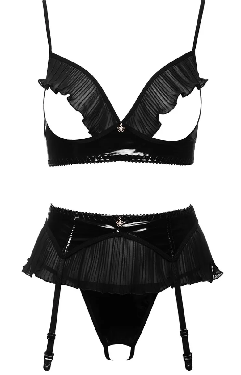 Czarny zmysłowy 3-częściowy komplet Monroe Plus Size