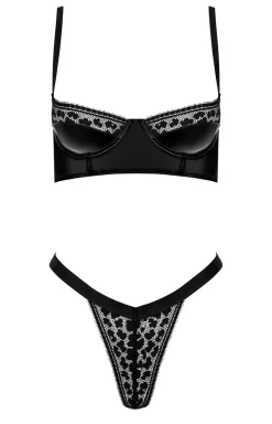 2-częściowy komplet damski z efektem wet look i koronki TP100