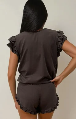 Damskie DKaren Bielizna Plus Size|Piżamy Damskie Krótkie - Czekoadowa krótka piżaa daka uu 2