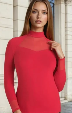 Czerwona bluzka z golfem damska Mila 179243