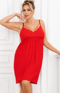 Czerwona koszula nocna na ramiączka plus size Sylvia