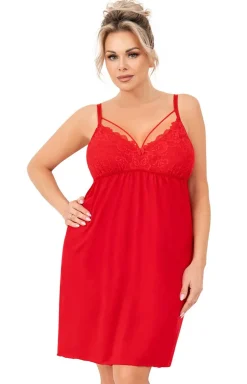 Czerwona koszula nocna na ramiączka plus size Sylvia