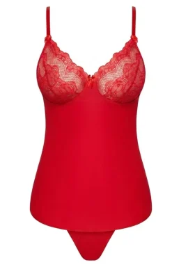 Damskie PariPari Lingerie Koszulki|Seksowna Koszula Nocna - Czerwona krótka kozuka z koronką Cai