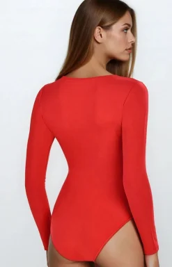 Teyli Body|Body - Czerwone body dakie z długi rękawe ongy 2404