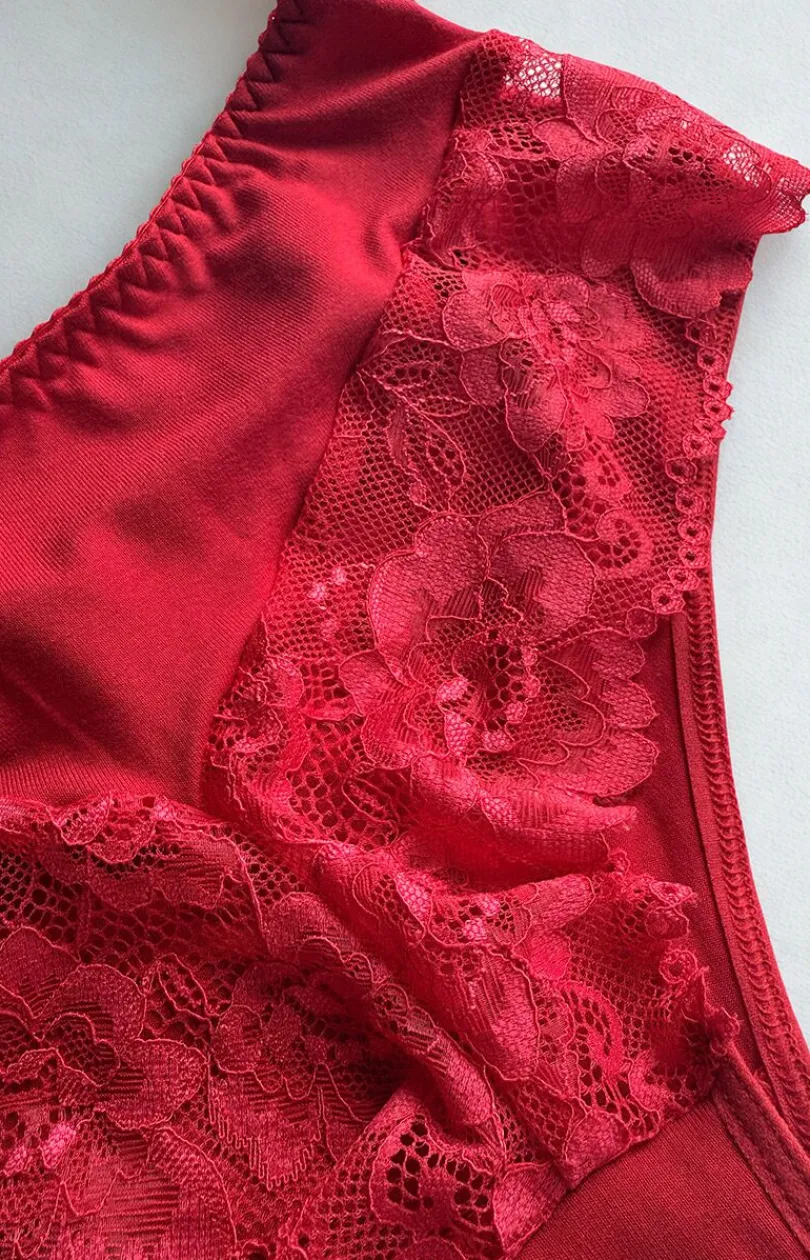 Damskie Irall Majtki Z Wysokim Stanem|Bielizna Plus Size - Czerwone figi dakie brazyiany z koronką Coin
