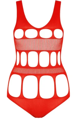 Passion Bodystocking|Body - Czerwone siateczkowe body otwarte BS083