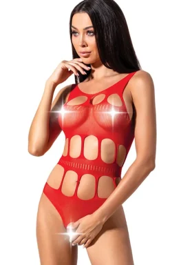 Passion Bodystocking|Body - Czerwone siateczkowe body otwarte BS083