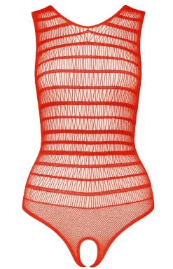 Passion Bodystocking|Body - Czerwone siateczkowe body z otwartym krokiem BS086