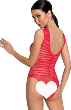Passion Bodystocking|Body - Czerwone siateczkowe body z otwartym krokiem BS086