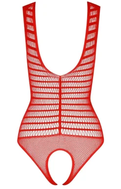 Passion Bodystocking|Body - Czerwone siateczkowe body z otwartym krokiem BS086