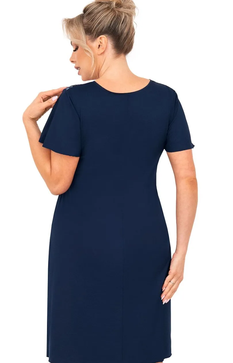 Damskie Donna Koszule Nocne|Koszule Nocne Damskie - Damska koszula nocna granatowa plus size Melania