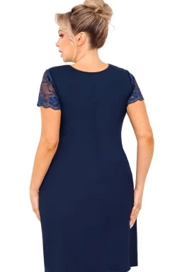 Damskie Donna Koszule Nocne|Koszule Nocne Damskie - Damska koszula nocna plus size granatowa Livia