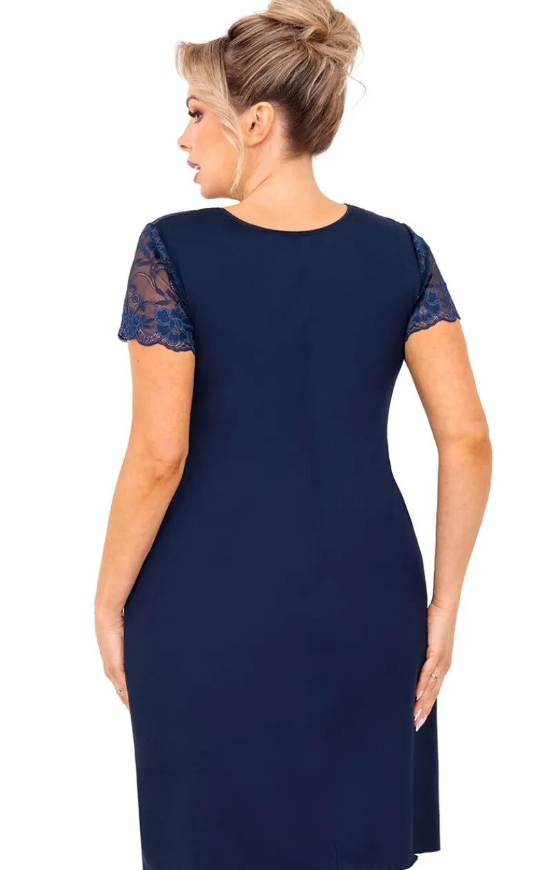 Damskie Donna Koszule Nocne|Koszule Nocne Damskie - Damska koszula nocna plus size granatowa Livia