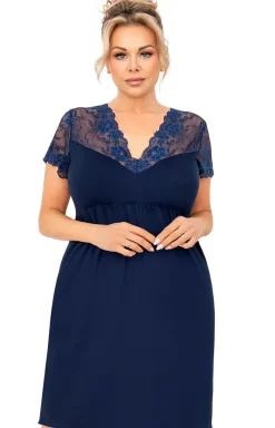 Damskie Donna Koszule Nocne|Koszule Nocne Damskie - Damska koszula nocna plus size granatowa Livia