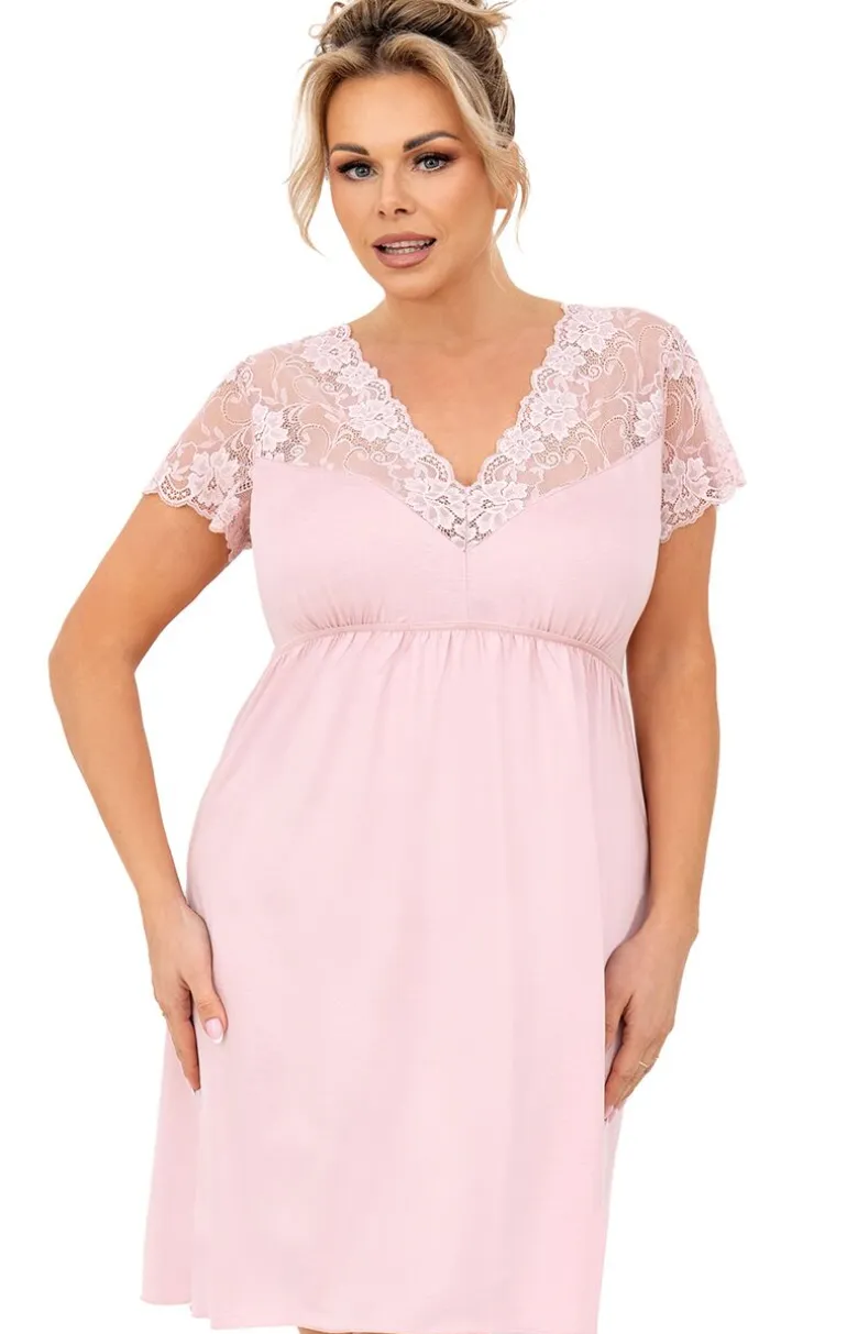 Damska koszula nocna plus size pudrowy róż Livia