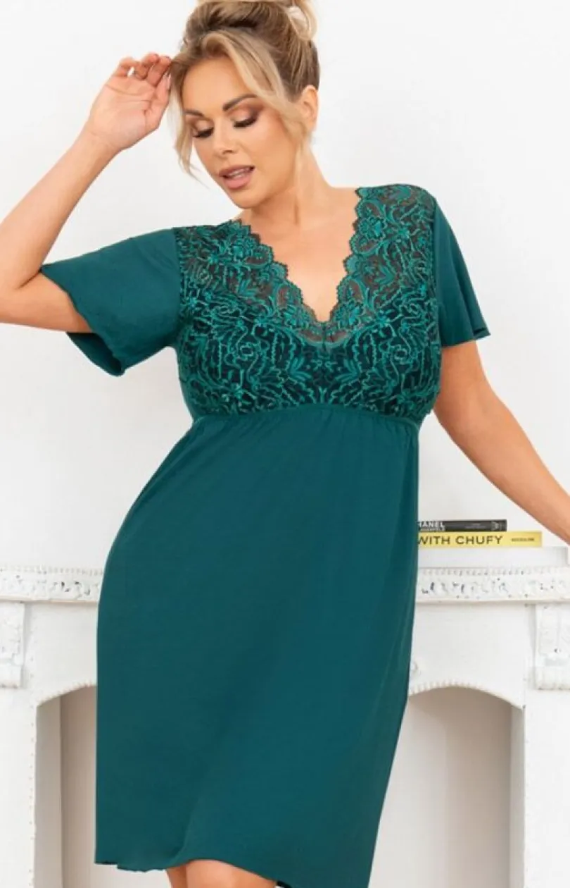 Damskie Donna Koszule Nocne|Koszule Nocne Damskie - Damska koszula nocna zielona plus size Melania