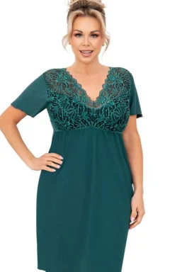 Damskie Donna Koszule Nocne|Koszule Nocne Damskie - Damska koszula nocna zielona plus size Melania
