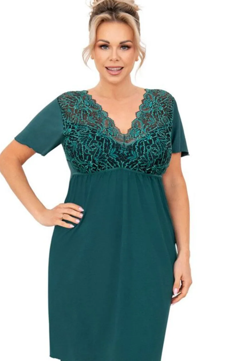 Damskie Donna Koszule Nocne|Koszule Nocne Damskie - Damska koszula nocna zielona plus size Melania