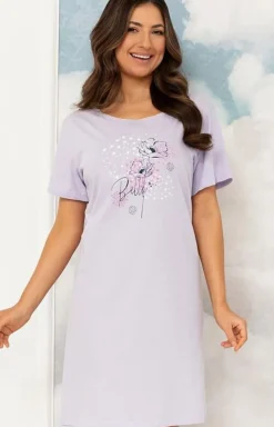 Damska koszula nocna z krótkim rękawem fioletowa plus size 2002