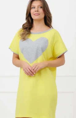 Damskie Italian Fashion Koszule Nocne|Koszule Nocne Damskie - Daka kozua nocna z erce żółta abrina