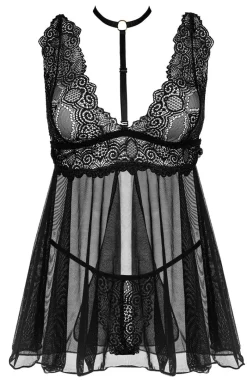 Beauty Night Koszulki|Koszulki Nocne - Damska koszulka nocna babydoll czarna Milana