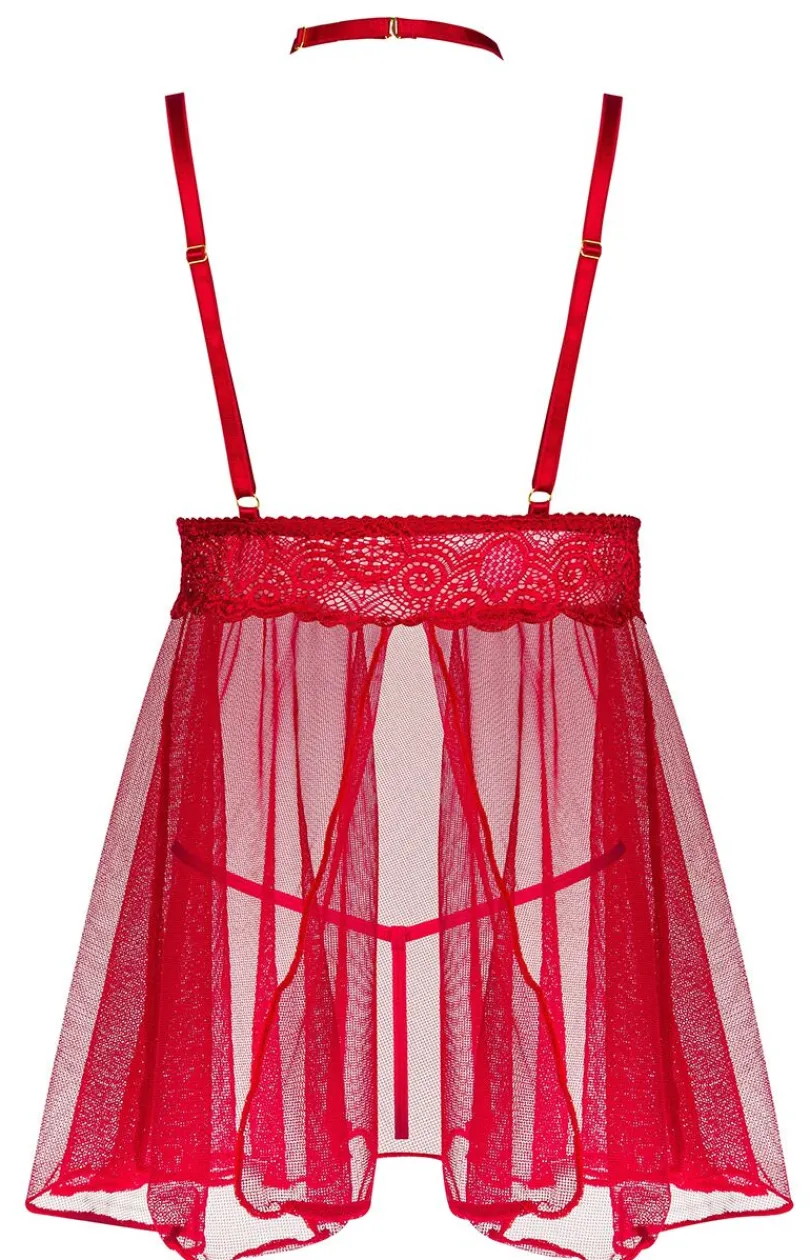 Damskie Beauty Night Seksowna Koszula Nocna|Koszula Nocna Na Ramiączkach - Damska koszulka nocna babydoll czerwona Milana