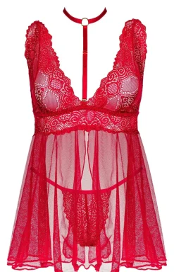 Damskie Beauty Night Seksowna Koszula Nocna|Koszula Nocna Na Ramiączkach - Damska koszulka nocna babydoll czerwona Milana