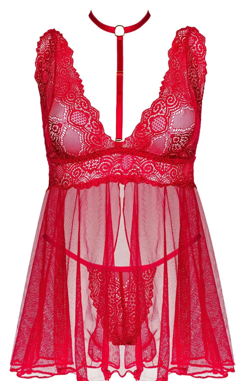 Damskie Beauty Night Seksowna Koszula Nocna|Koszula Nocna Na Ramiączkach - Damska koszulka nocna babydoll czerwona Milana