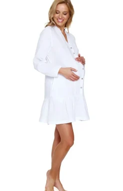 Damskie Doctor Nap Bielizna Ciążowa|Ciążowa Bielizna Nocna - biała tunika damska z muślinu TCB.7237