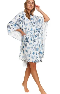 Doctor Nap białe kimono damskie z wiskozy Seaside SWW.7432