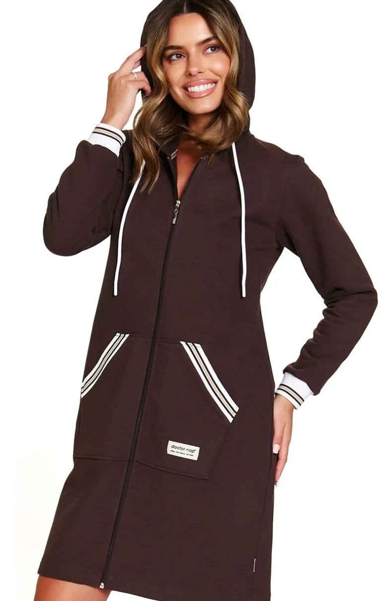 Doctor Nap dresowy szlafrok damski z kapturem SMZ.4508.BROWNIE