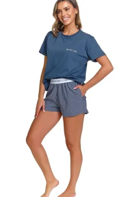 Doctor Nap niebieska piżama damska ze spodenkami w paseczki PM.7423.DENIM_BLUE
