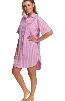 Damskie Doctor Nap Koszule Nocne Damskie|Koszula Nocna Rozpinana - rozpinana koszula nocna w paski TM.7427.MIAMI_PINK