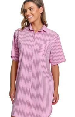 Damskie Doctor Nap Koszule Nocne Damskie|Koszula Nocna Rozpinana - rozpinana koszula nocna w paski TM.7427.MIAMI_PINK