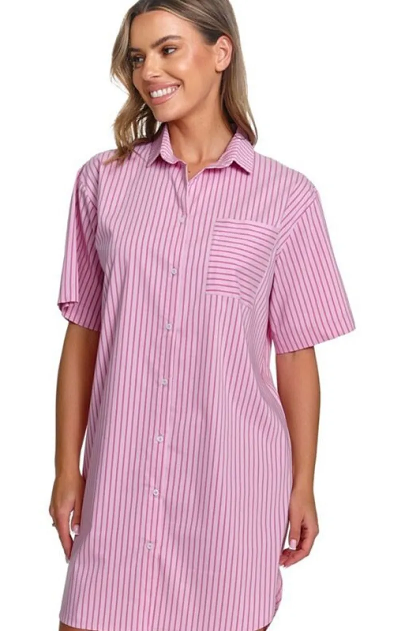 Damskie Doctor Nap Koszule Nocne Damskie|Koszula Nocna Rozpinana - rozpinana koszula nocna w paski TM.7427.MIAMI_PINK