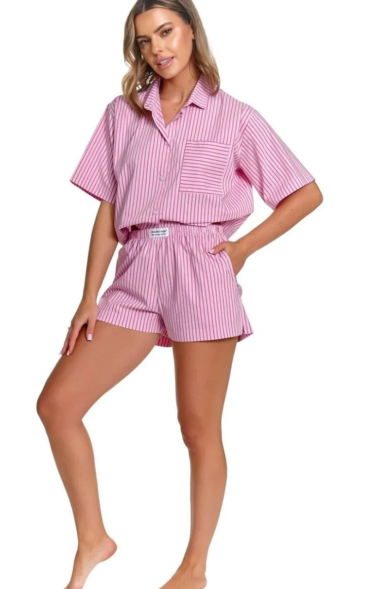 Doctor Nap rozpinana piżama damska w paski PM.7425.MIAMI_PINK