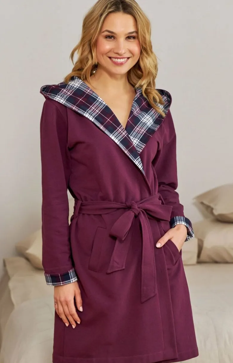 Doctor Nap szlafrok damski z kapturem SWW.7106.BURGUNDY
