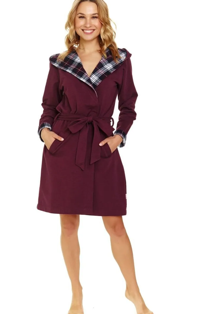 Doctor Nap szlafrok damski z kapturem SWW.7106.BURGUNDY
