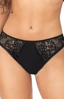 Damskie Donna Figi, Stringi, Panty|Figi Bawełniane - Dona bawełniane figi dakie czarne z koronką 218