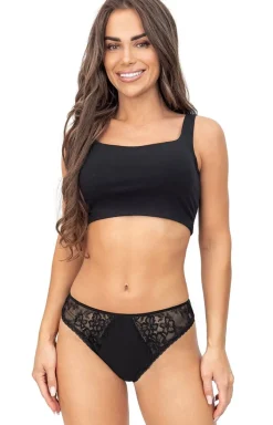 Damskie Donna Figi, Stringi, Panty|Figi Bawełniane - Dona bawełniane figi dakie czarne z koronką 218