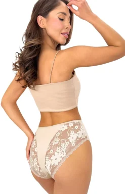 Damskie Donna Majtki Z Wysokim Stanem|Bielizna Plus Size - bawełniane beżowe ajtki z wyoki tane z koronką 273