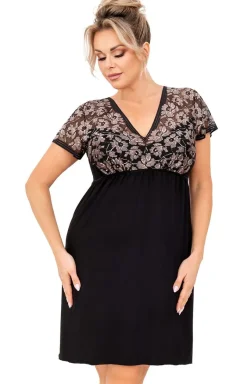 Damskie Donna Koszule Nocne|Koszule Nocne Damskie - czarna koszula nocna z koronką Violetta Plus Size