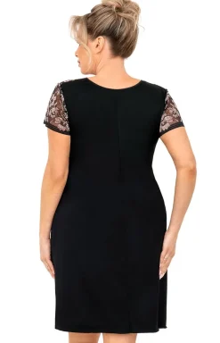 Damskie Donna Koszule Nocne|Koszule Nocne Damskie - czarna koszula nocna z koronką Violetta Plus Size