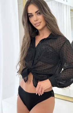 Damskie Donna Figi, Stringi, Panty|Figi Damskie - czarne figi dakie z koronką 216