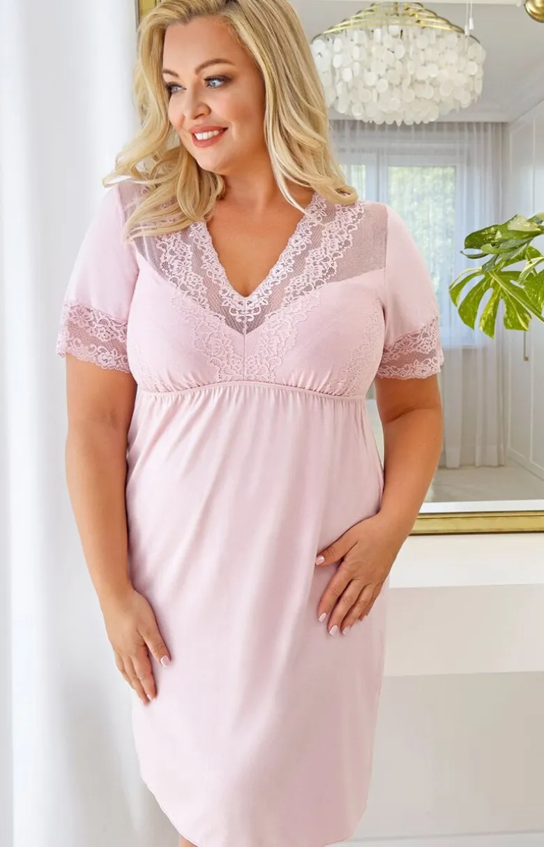 Donna damska koszula nocna plus size pudrowy róż Linda