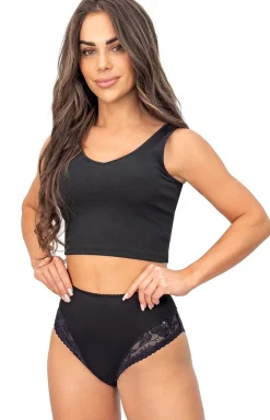 Damskie Donna Majtki Z Wysokim Stanem|Bielizna Plus Size - koronkowe figi dakie z wyoki tane czarne 235