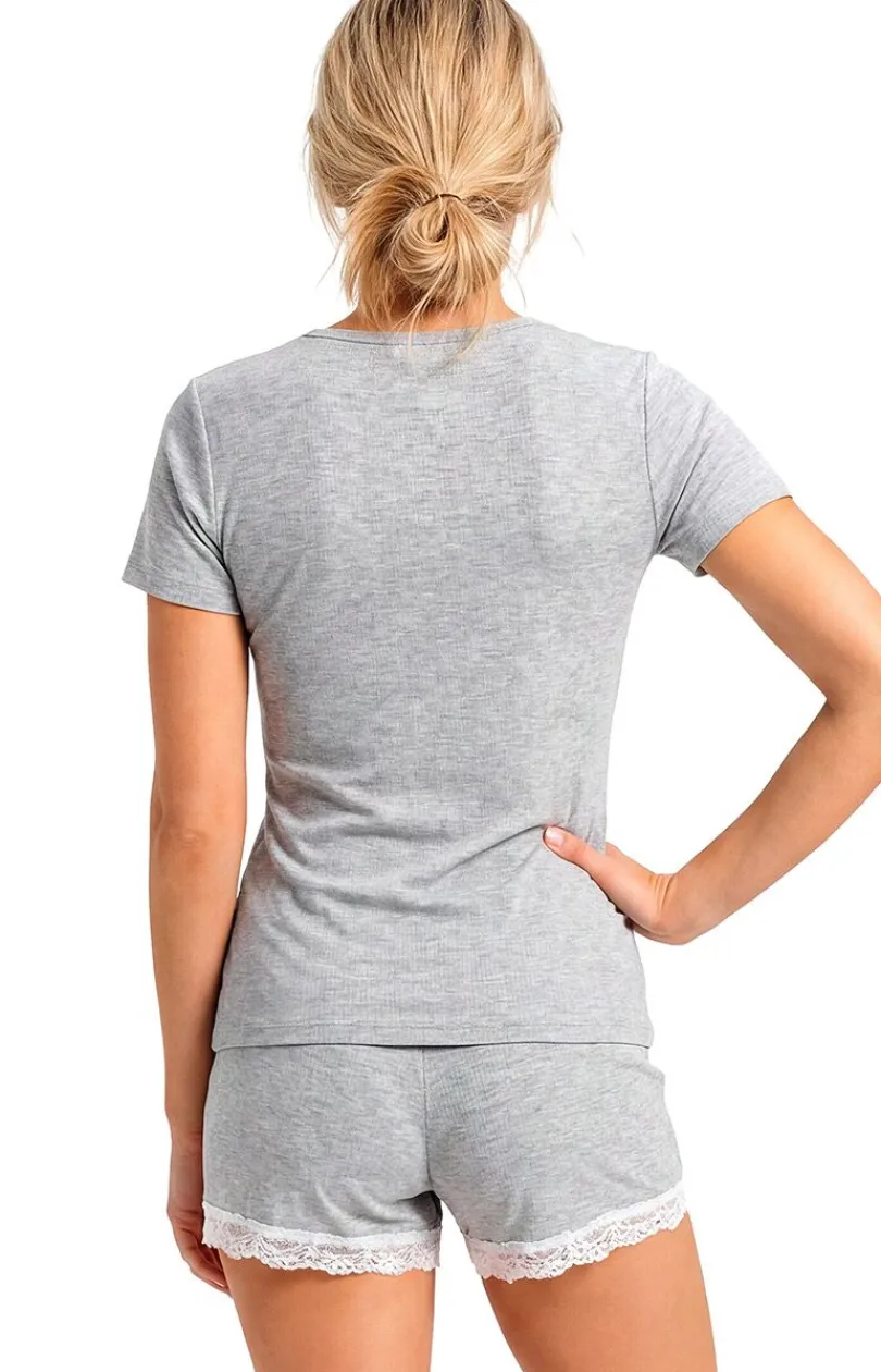 Damskie Donna Piżamy Damskie Krótkie|Bielizna Homewear - krótka piżaa daka z koronką egi